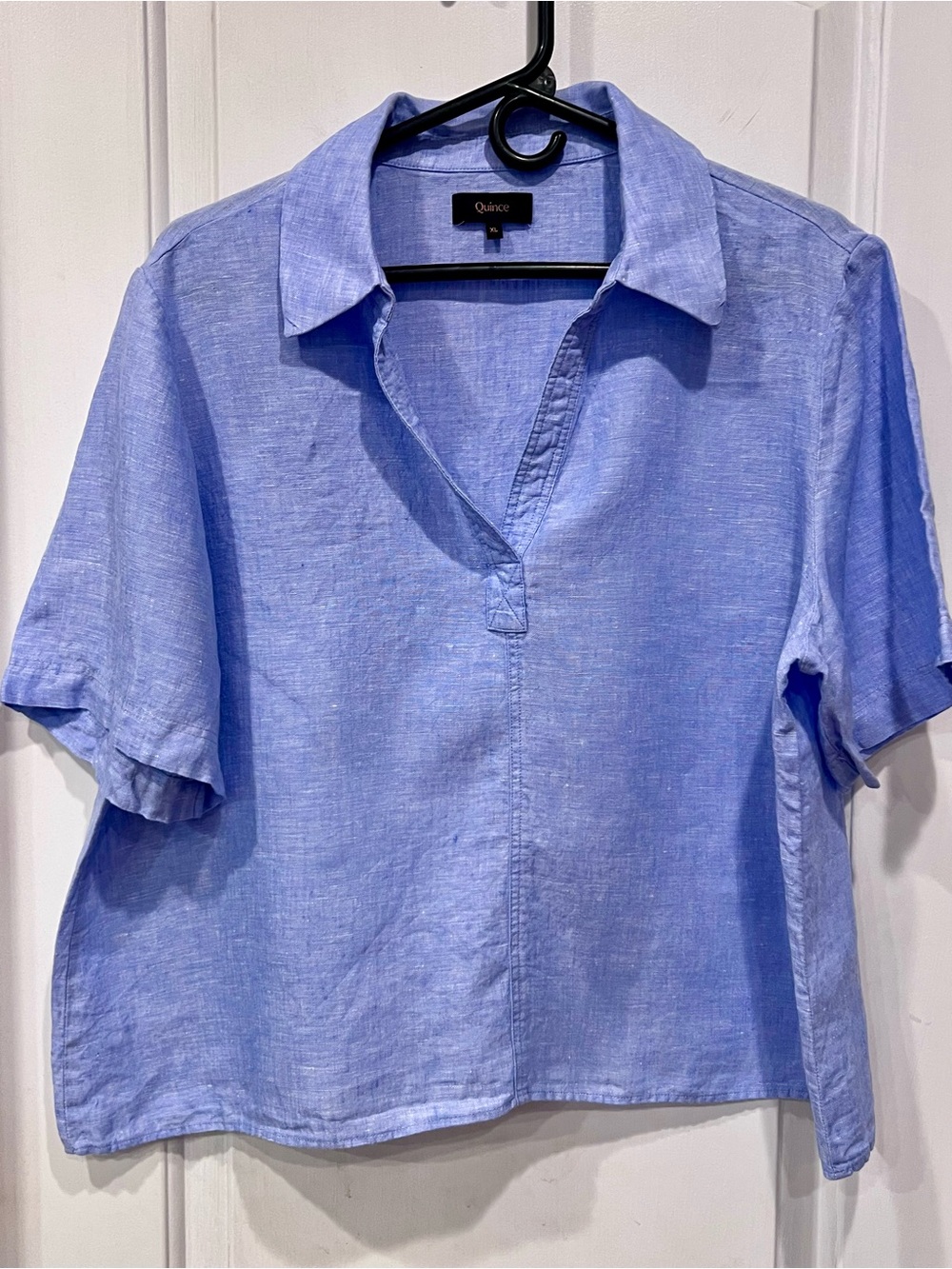 Quince Women's Light Blue Linen Short-Sleeve Camp Blouse - Picture 2 of 2